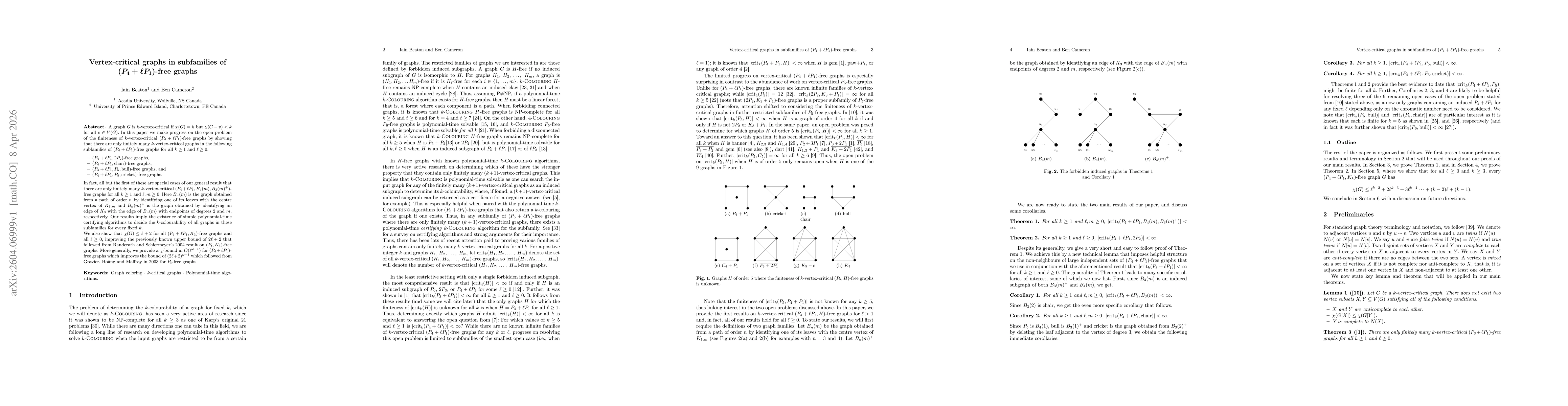 Thumbnail for Vertex-critical graphs in subfamilies of $(P_4+\ell P_1)$-free graphs