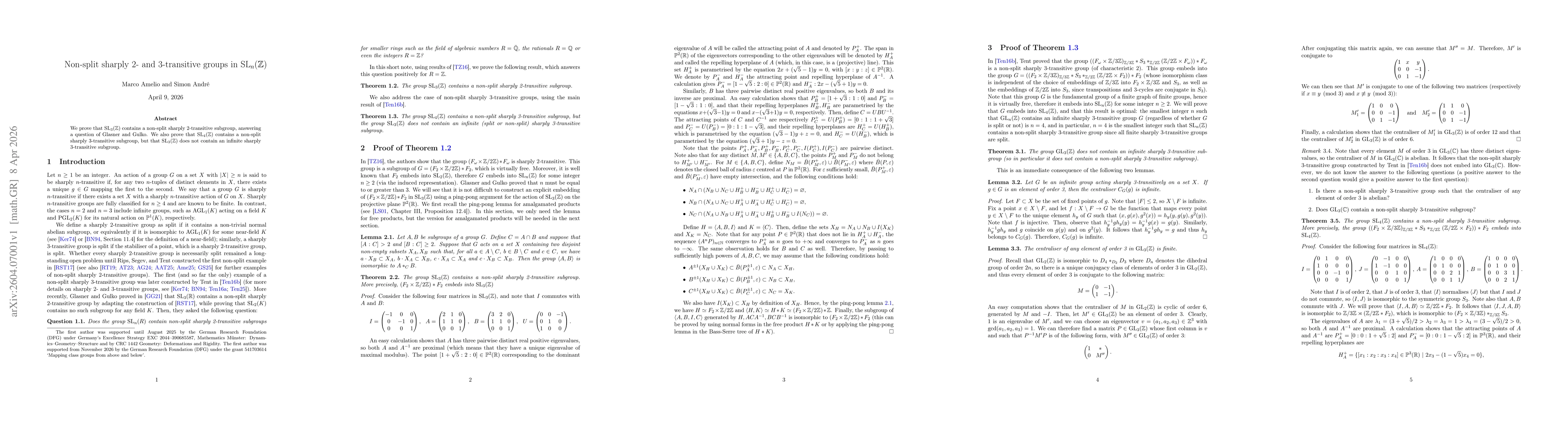 Thumbnail for Non-split sharply 2- and 3-transitive groups in SL_n(\mathbb Z)