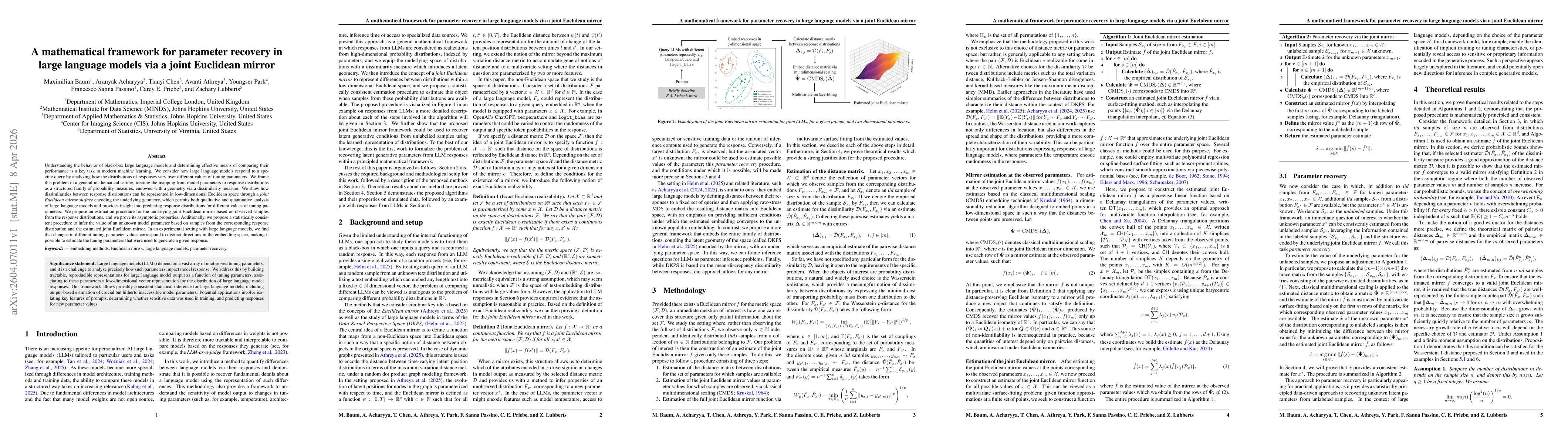 Thumbnail for A mathematical framework for parameter recovery in large language models via a joint Euclidean mirror