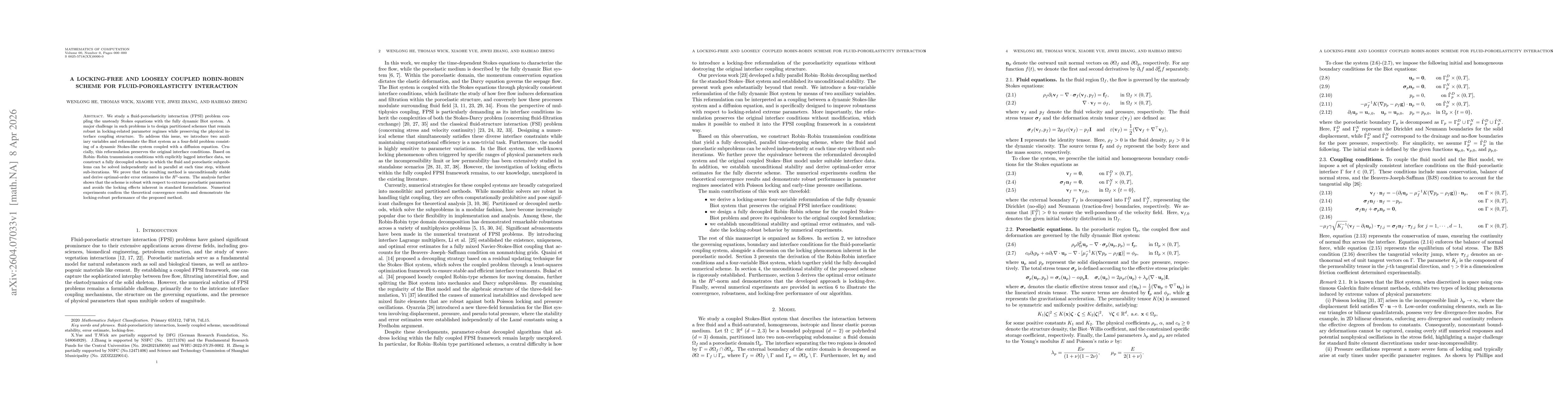 Thumbnail for A Locking-free and Loosely Coupled Robin-Robin Scheme for Fluid-Poroelasticity Interaction