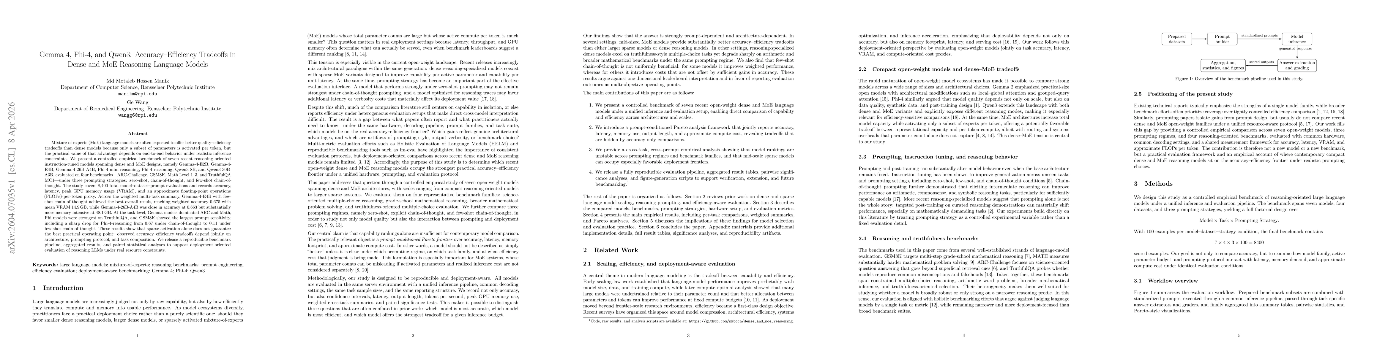 Thumbnail for Gemma 4, Phi-4, and Qwen3: Accuracy-Efficiency Tradeoffs in Dense and MoE Reasoning Language Models
