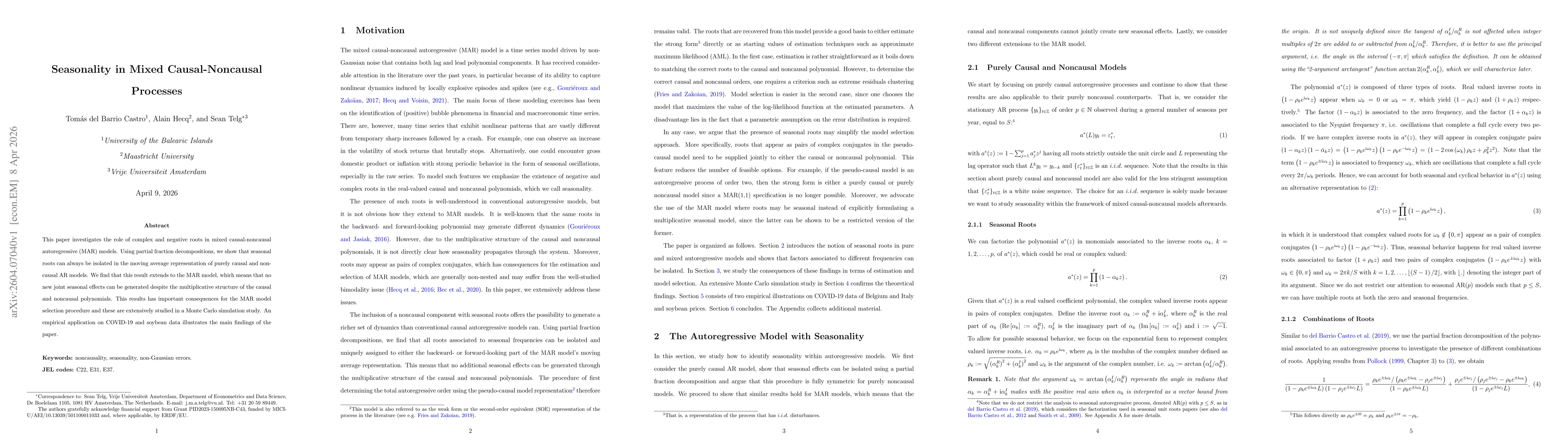 Thumbnail for Seasonality in Mixed Causal-Noncausal Processes