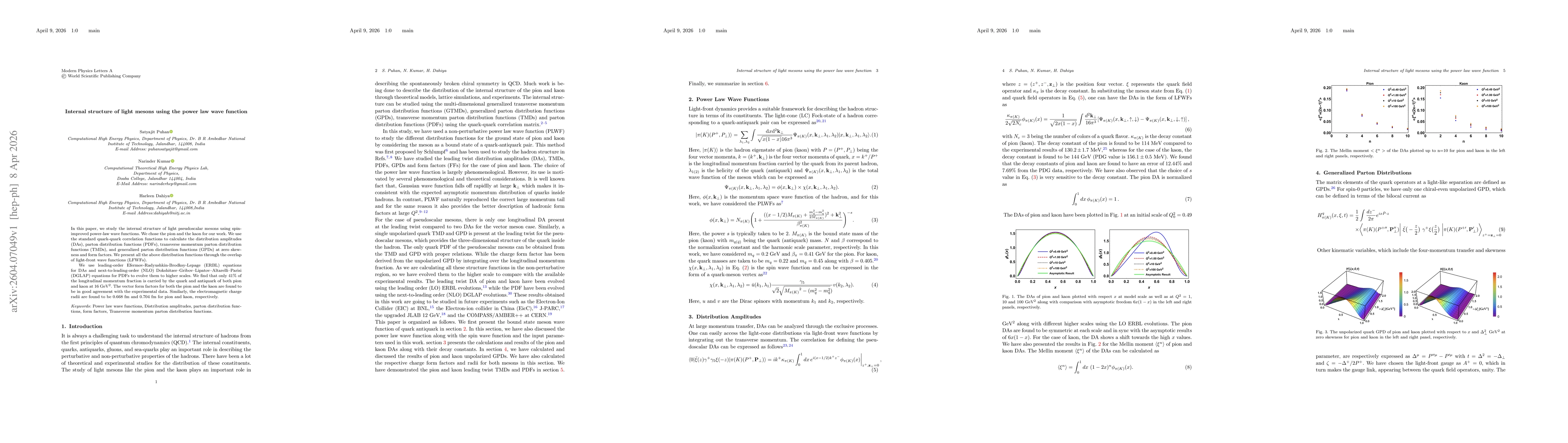 Thumbnail for Internal structure of light mesons using the power law wave function