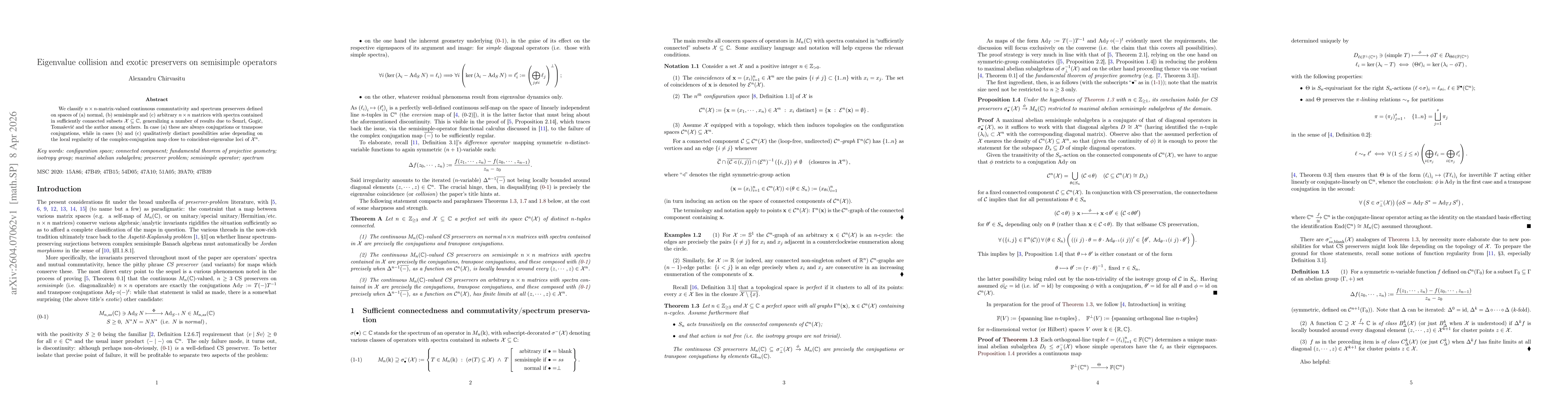Thumbnail for Eigenvalue collision and exotic preservers on semisimple operators