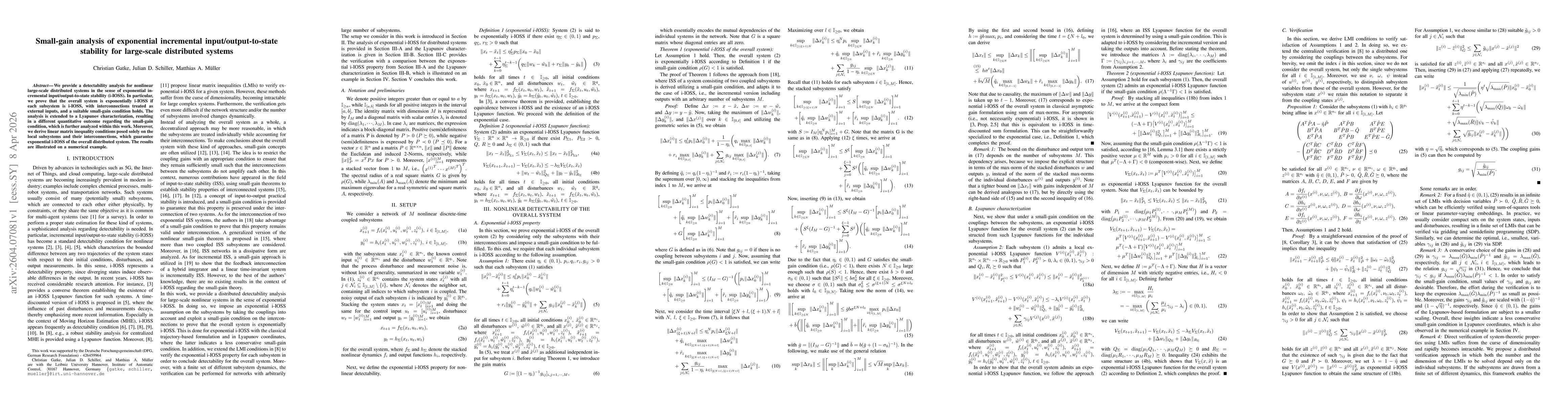 Thumbnail for Small-gain analysis of exponential incremental input/output-to-state stability for large-scale distributed systems