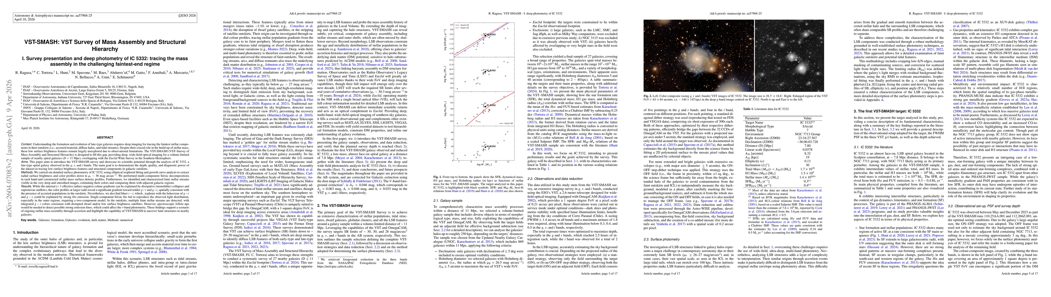 Thumbnail for VST-SMASH: VST Survey of Mass Assembly and Structural Hierarchy I. Survey presentation and deep photometry of IC 5332: tracing the mass assembly in the challenging faintest-end regime