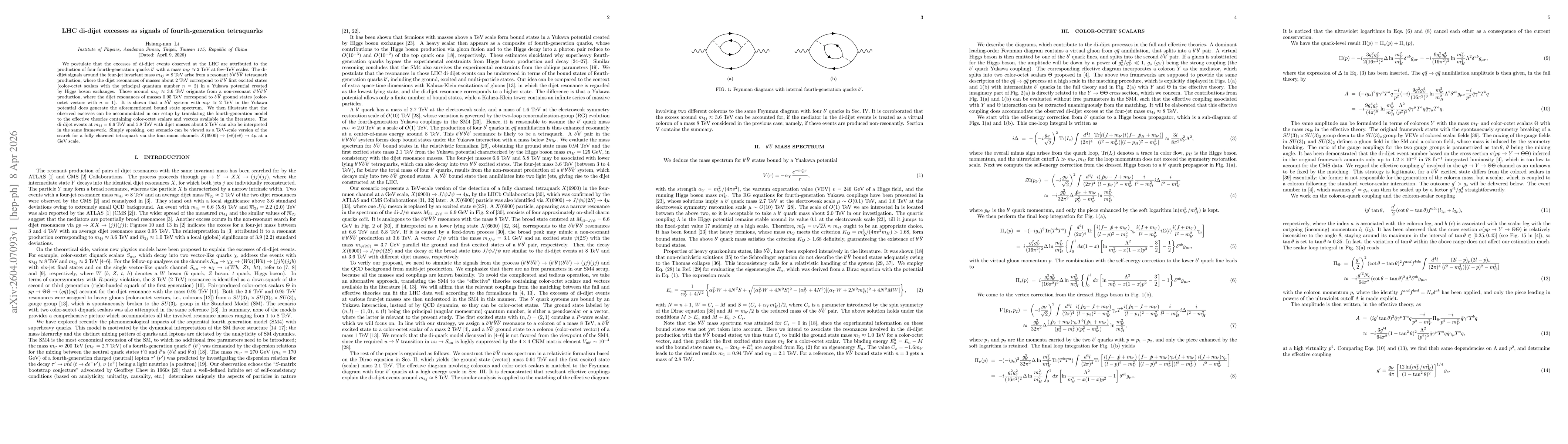 Thumbnail for LHC di-dijet excesses as signals of fourth-generation tetraquarks