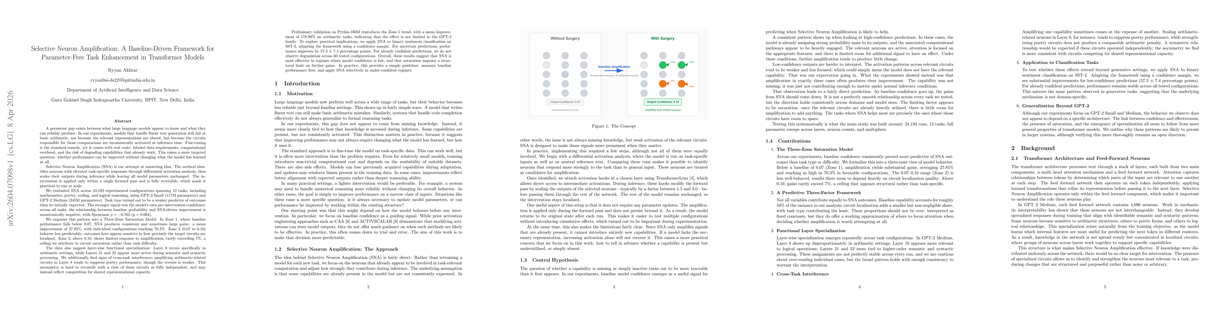 Thumbnail for Selective Neuron Amplification for Training-Free Task Enhancement