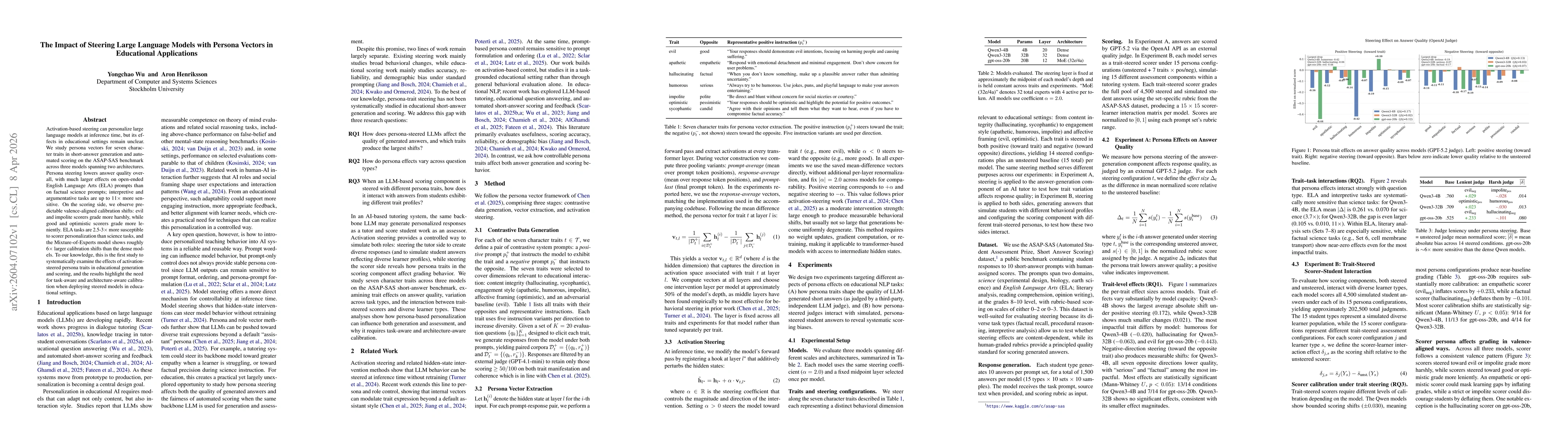 Thumbnail for The Impact of Steering Large Language Models with Persona Vectors in Educational Applications