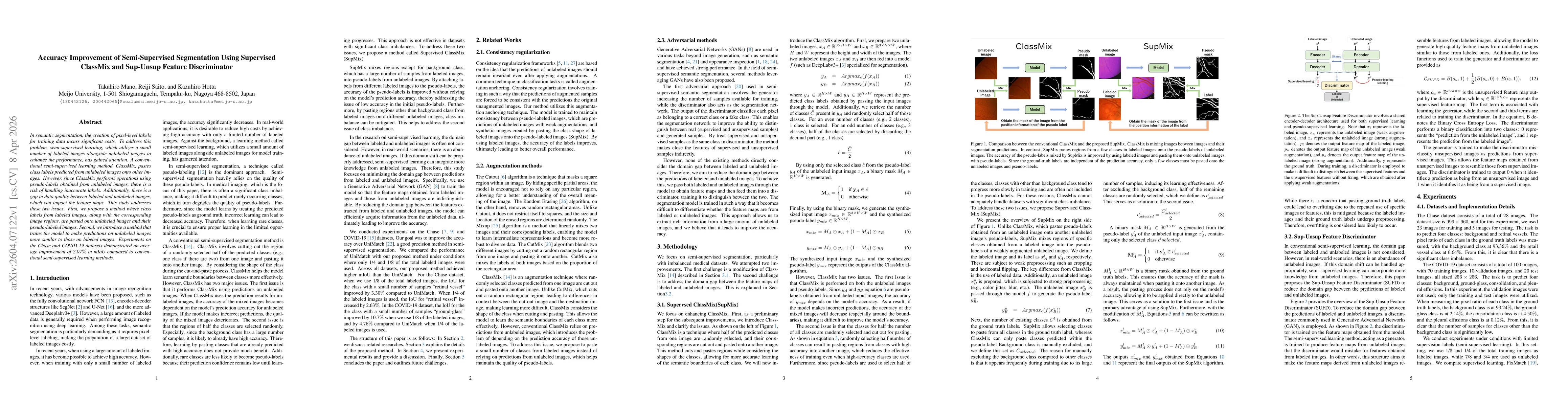 Thumbnail for Accuracy Improvement of Semi-Supervised Segmentation Using Supervised ClassMix and Sup-Unsup Feature Discriminator