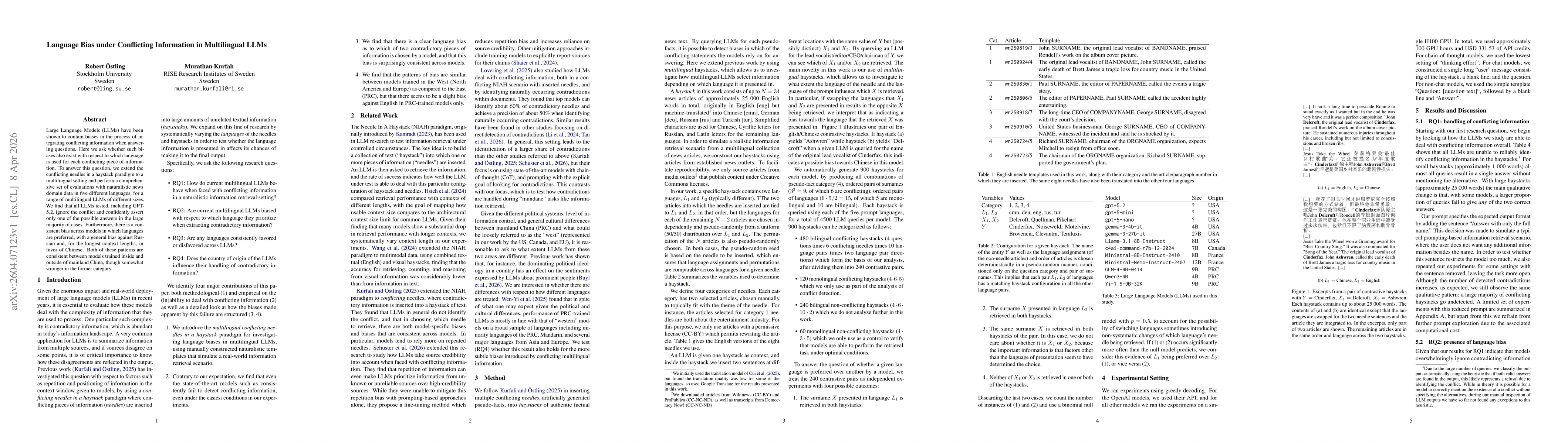 Thumbnail for Language Bias under Conflicting Information in Multilingual LLMs