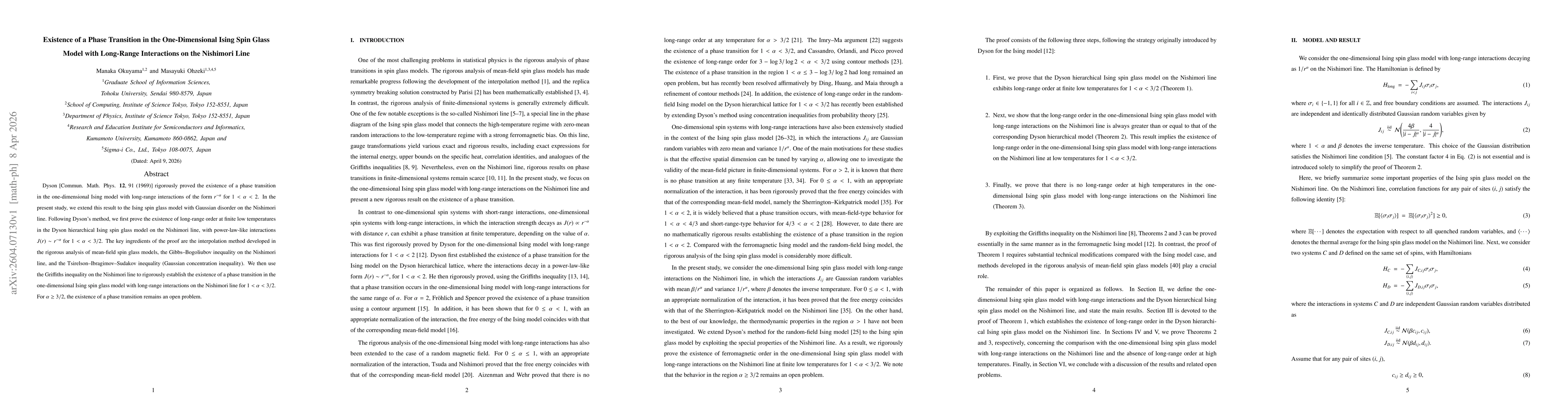 Thumbnail for Existence of a Phase Transition in the One-Dimensional Ising Spin Glass Model with Long-Range Interactions on the Nishimori Line