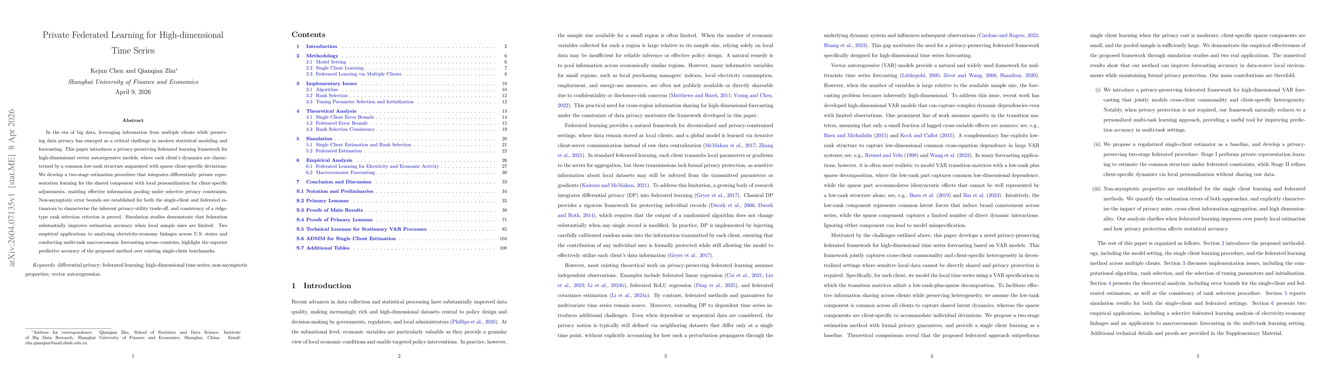 Thumbnail for Private Federated Learning for High-dimensional Time Series