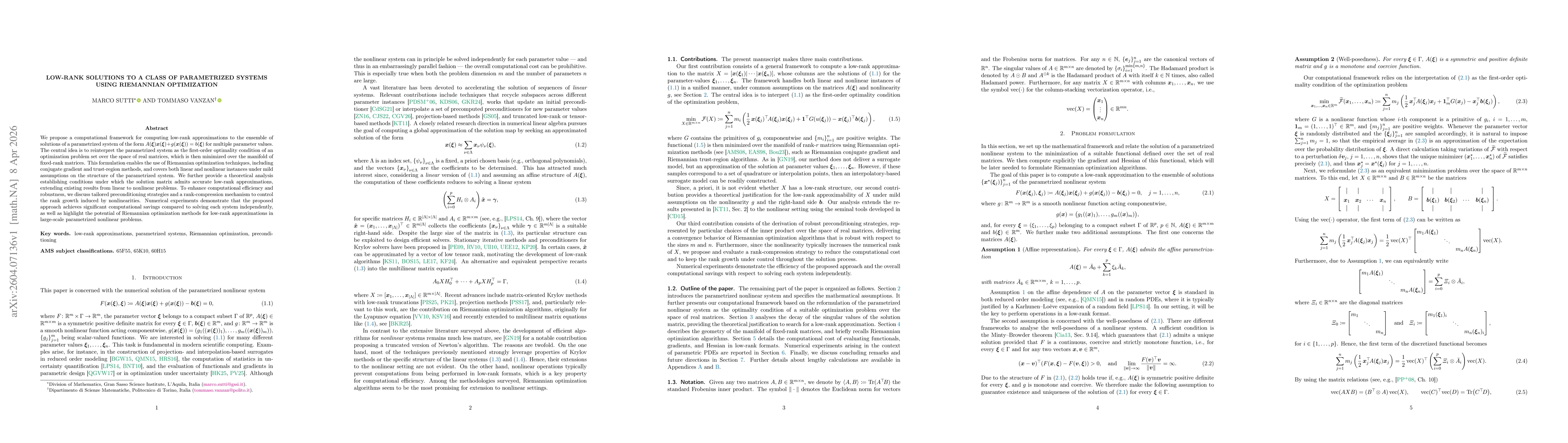 Thumbnail for Low-rank solutions to a class of parametrized systems using Riemannian optimization