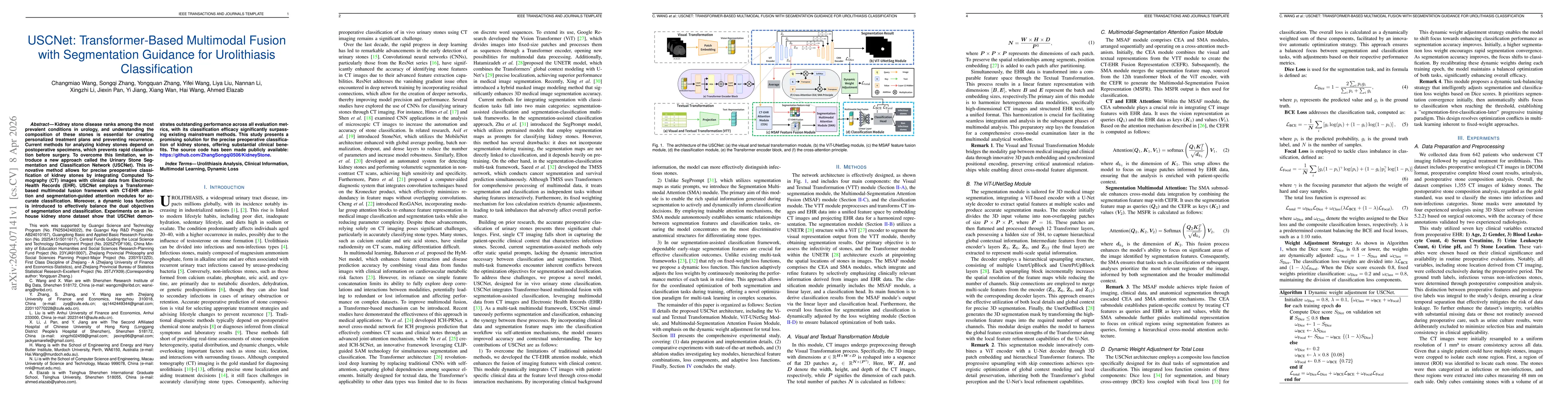 Thumbnail for USCNet: Transformer-Based Multimodal Fusion with Segmentation Guidance for Urolithiasis Classification