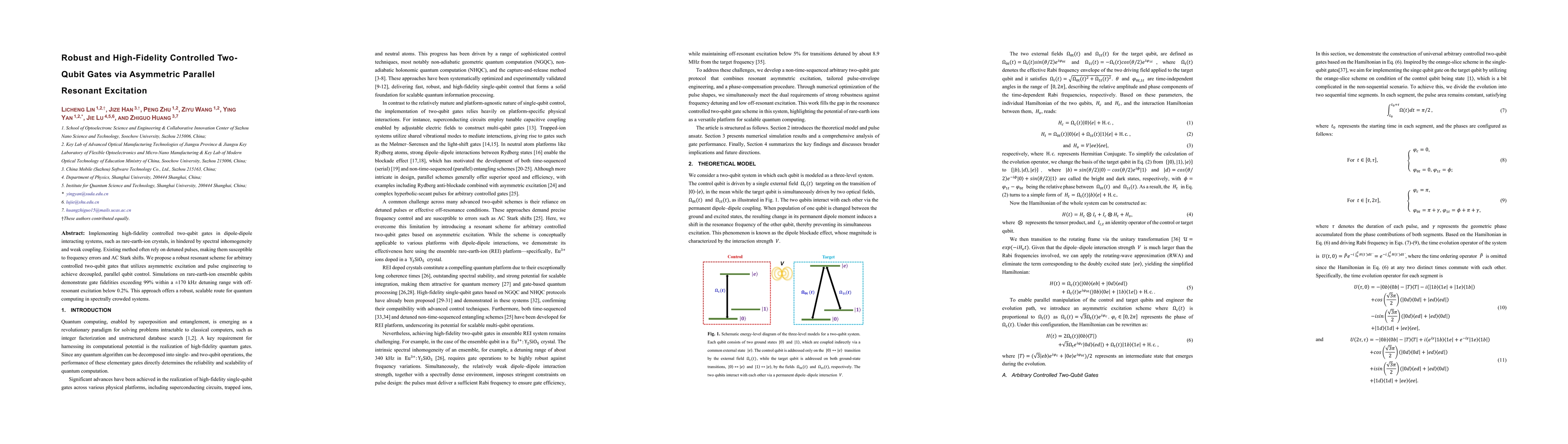 Thumbnail for Robust and High-Fidelity Controlled Two-Qubit Gates via Asymmetric Parallel Resonant Excitation