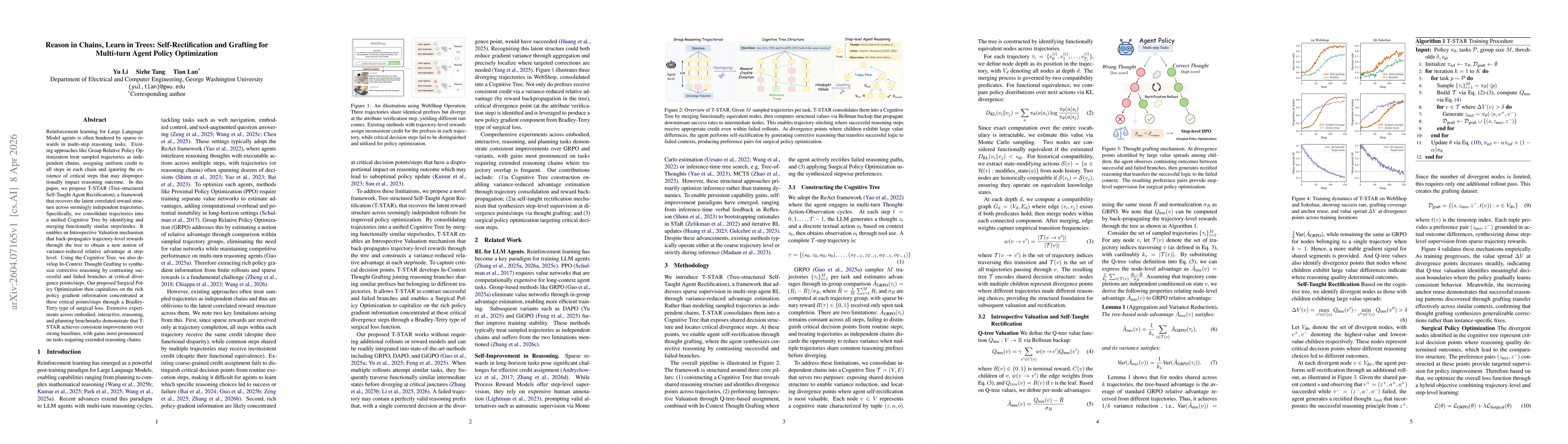 Thumbnail for Reason in Chains, Learn in Trees: Self-Rectification and Grafting for Multi-turn Agent Policy Optimization