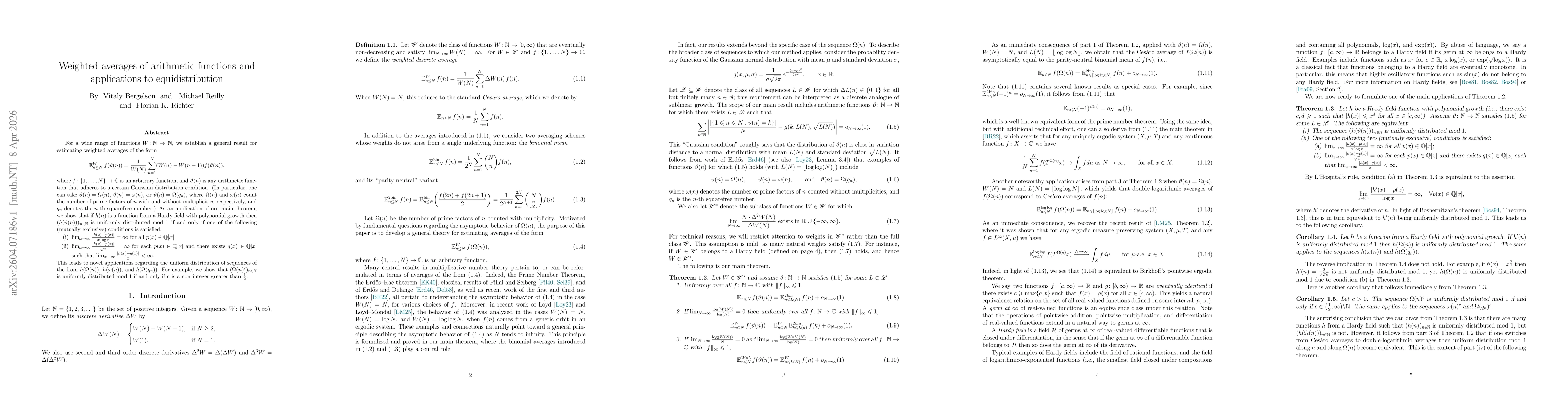 Thumbnail for Weighted averages of arithmetic functions and applications to equidistribution