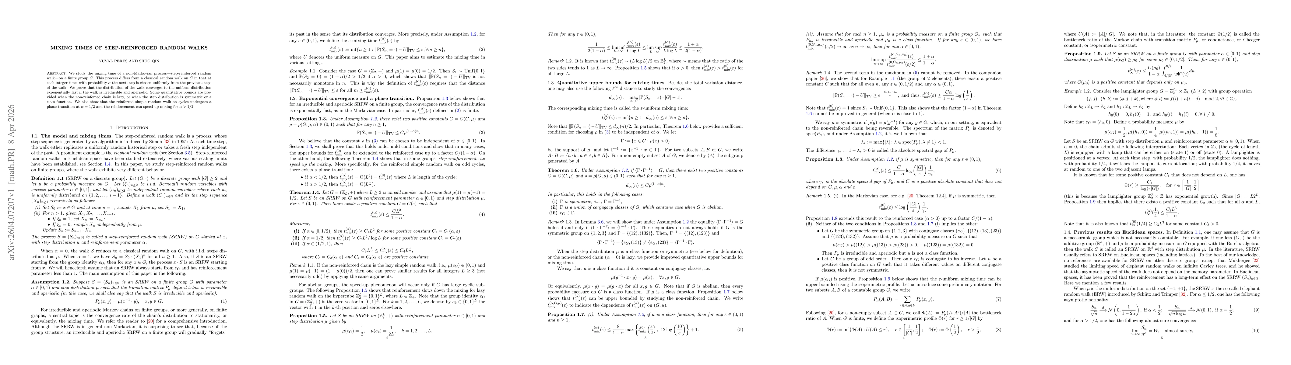 Thumbnail for Mixing times of step-reinforced random walks