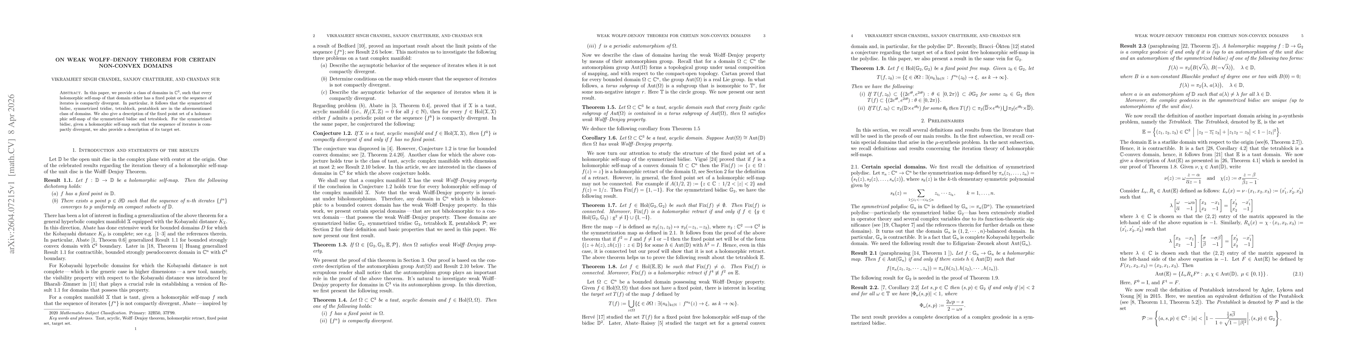 Thumbnail for On weak Wolff--Denjoy theorem for certain non-convex domains