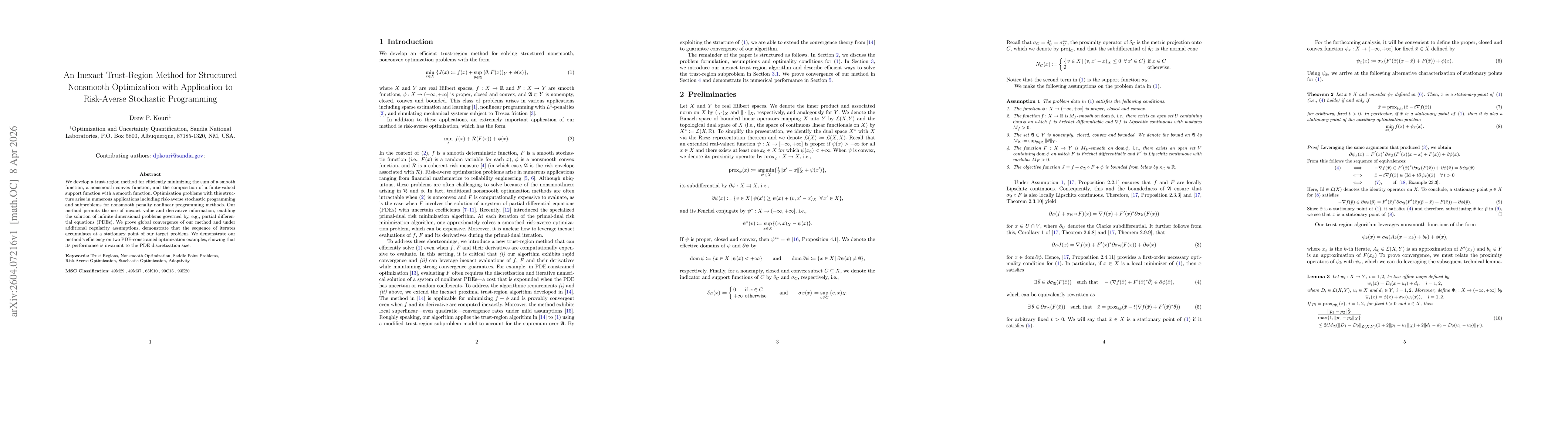 Thumbnail for An Inexact Trust-Region Method for Structured Nonsmooth Optimization with Application to Risk-Averse Stochastic Programming
