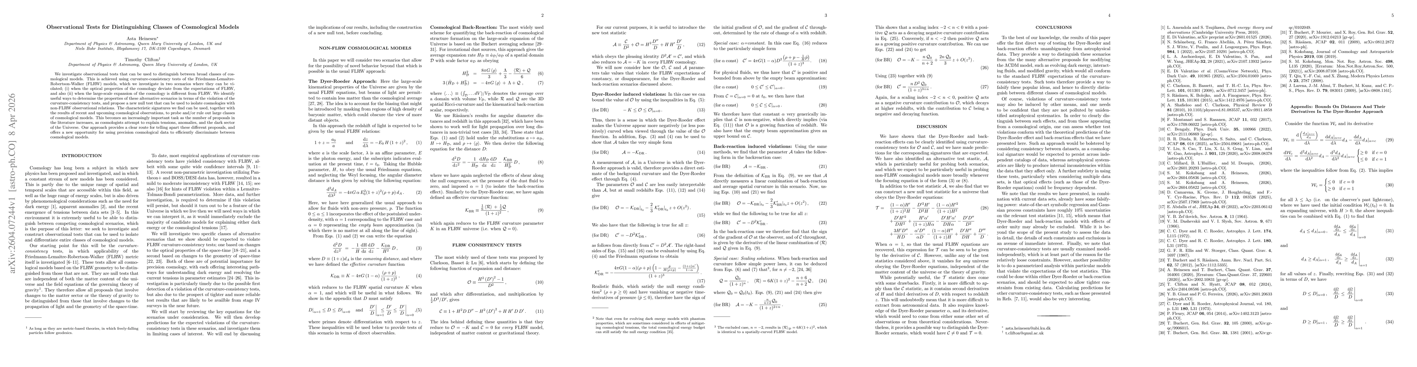 Thumbnail for Observational Tests for Distinguishing Classes of Cosmological Models