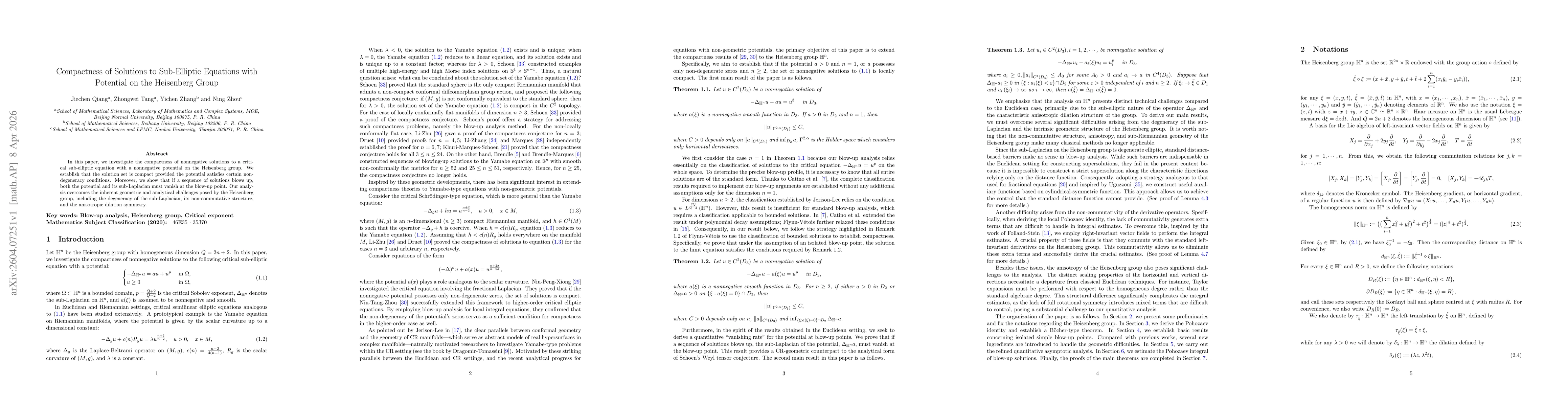 Thumbnail for Compactness of Solutions to Sub-Elliptic Equations with Potential on the Heisenberg Group