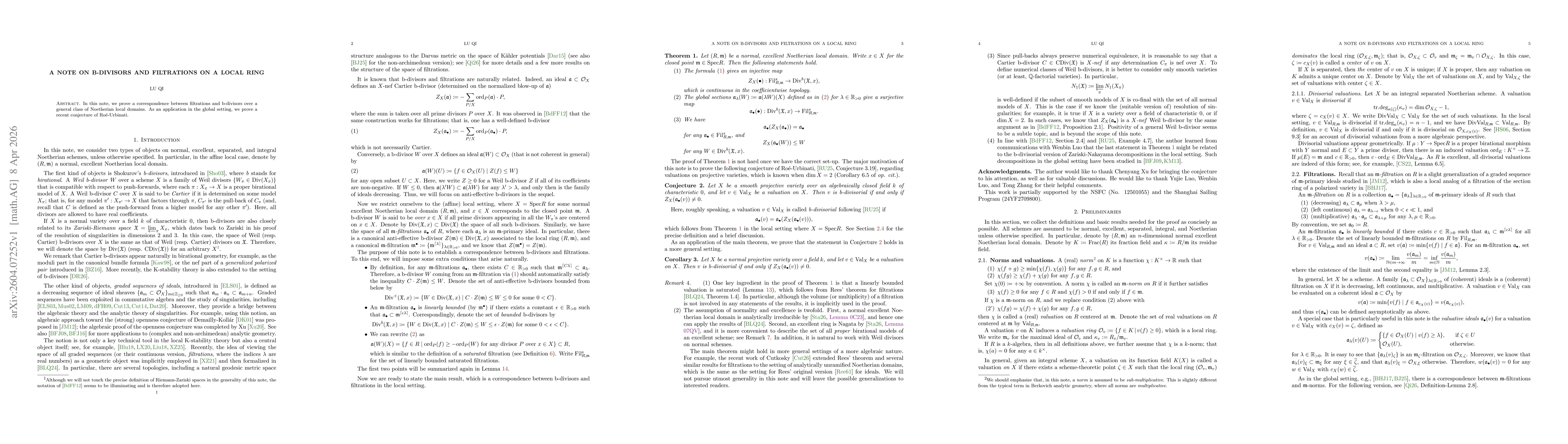 Thumbnail for A note on b-divisors and filtrations on a local ring