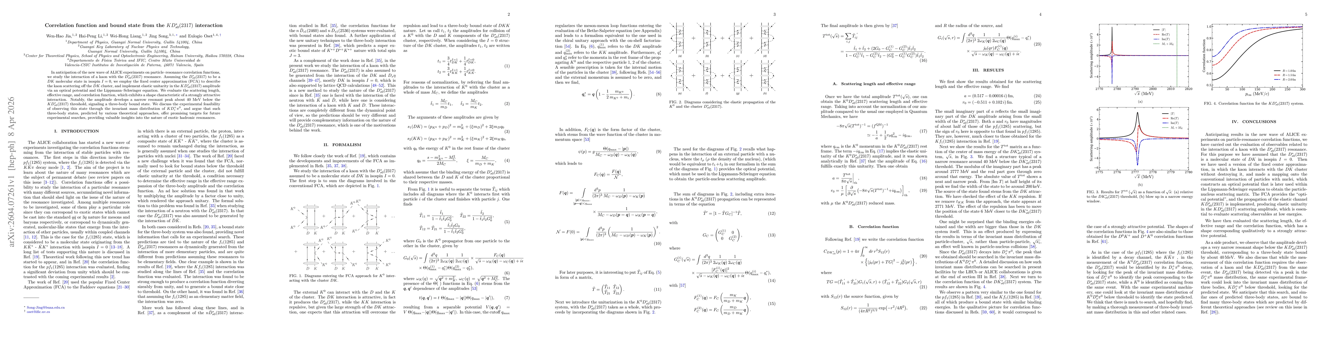 Thumbnail for Correlation function and bound state from the $K D_{s0}^*(2317)$ interaction