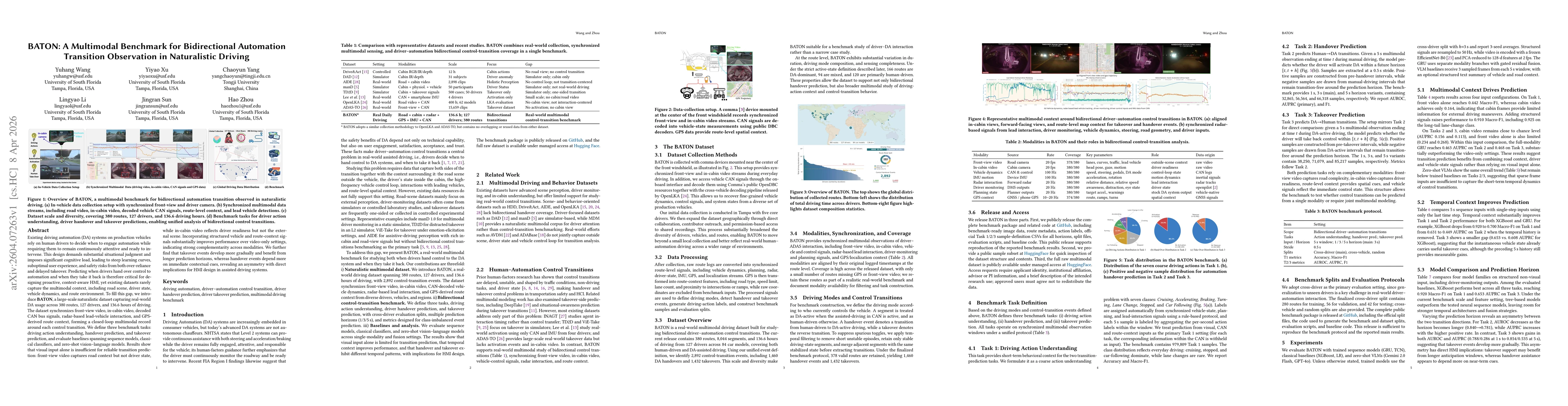 Thumbnail for BATON: A Multimodal Benchmark for Bidirectional Automation Transition Observation in Naturalistic Driving