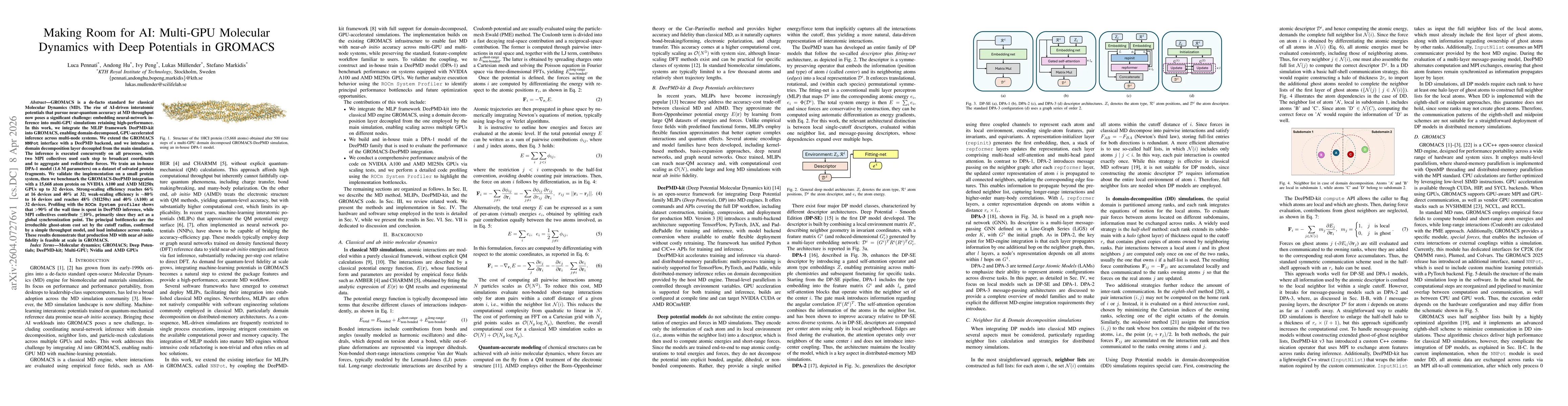 Thumbnail for Making Room for AI: Multi-GPU Molecular Dynamics with Deep Potentials in GROMACS