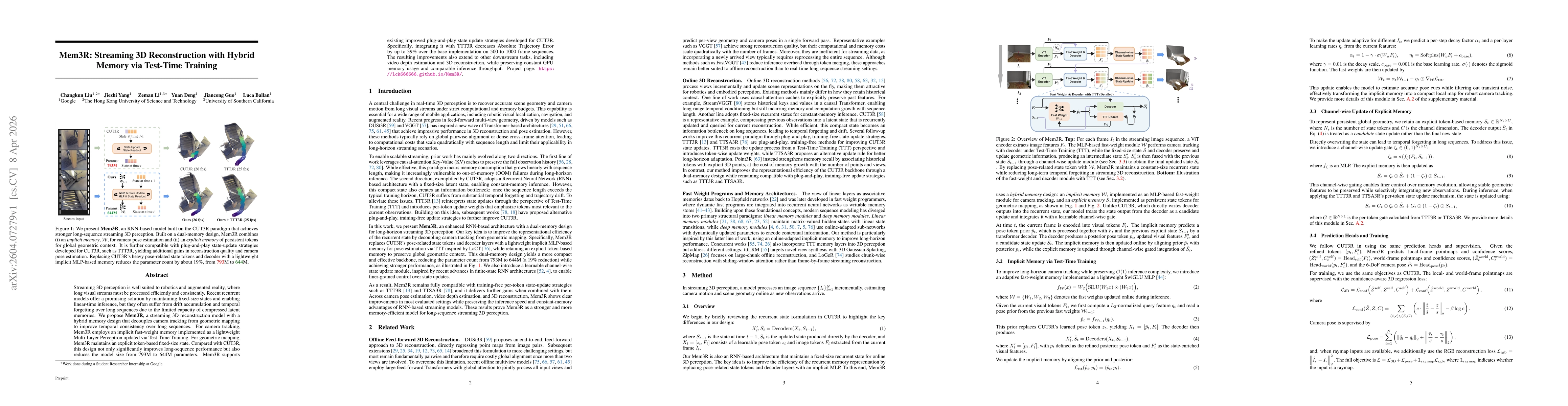 Thumbnail for Mem3R: Streaming 3D Reconstruction with Hybrid Memory via Test-Time Training