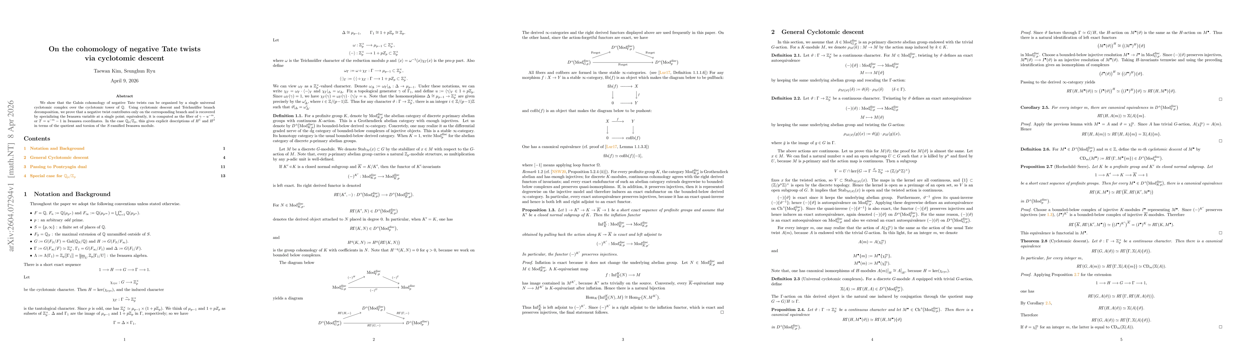 Thumbnail for On the cohomology of negative Tate twists via cyclotomic descent