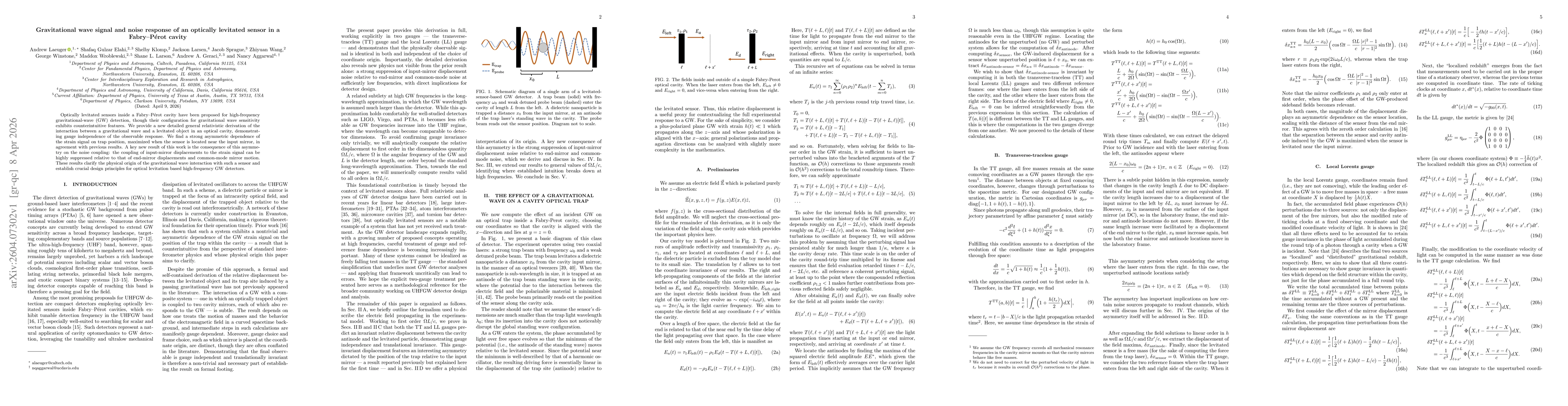 Thumbnail for Gravitational wave signal and noise response of an optically levitated sensor in a Fabry-Pérot cavity