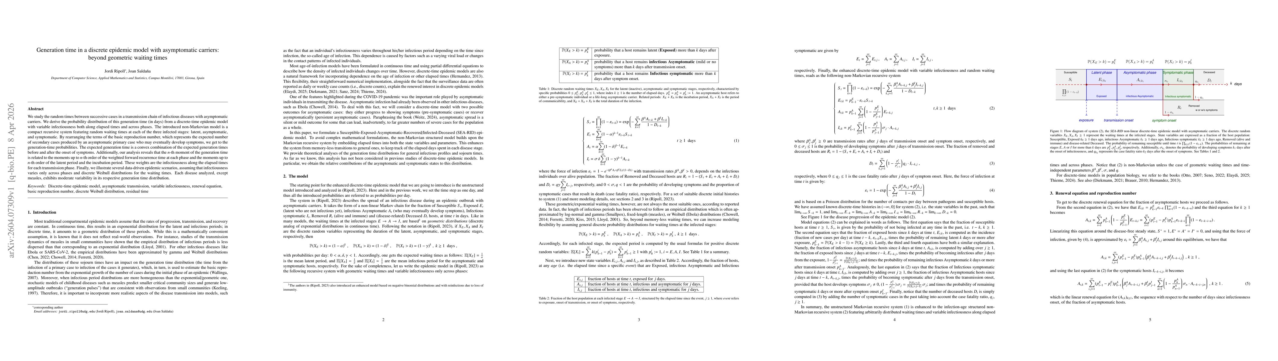 Thumbnail for Generation time in a discrete epidemic model with asymptomatic carriers: beyond geometric waiting times