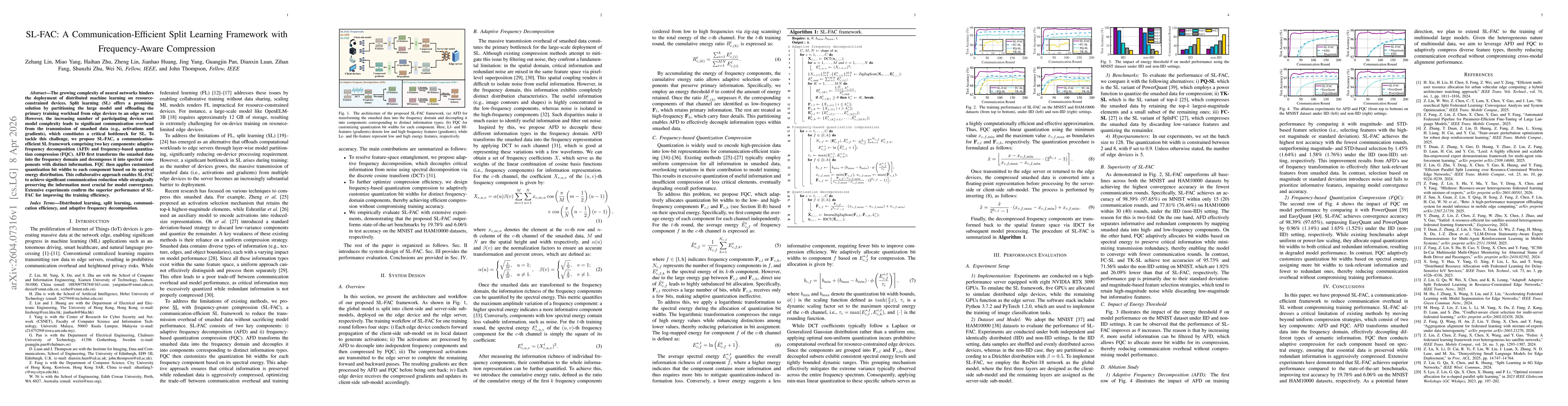 Thumbnail for SL-FAC: A Communication-Efficient Split Learning Framework with Frequency-Aware Compression