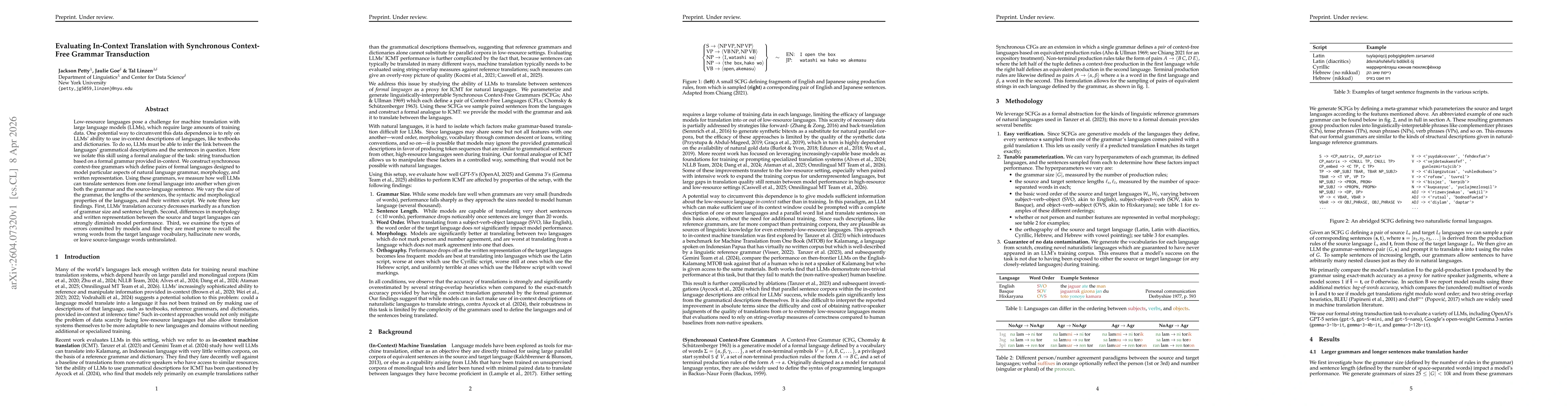 Thumbnail for Evaluating In-Context Translation with Synchronous Context-Free Grammar Transduction