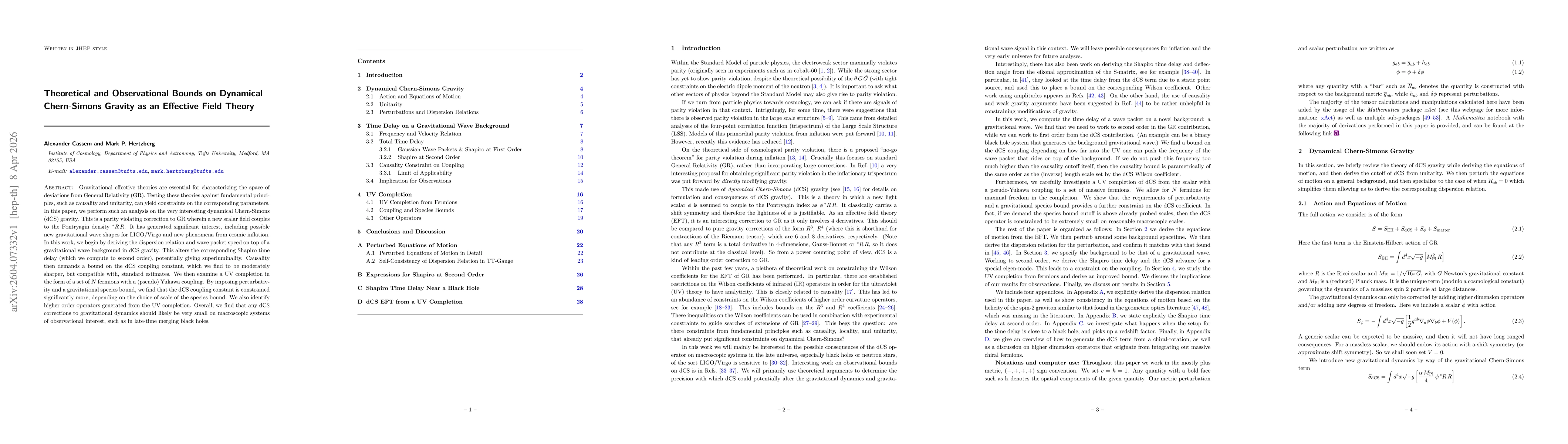 Thumbnail for Theoretical and Observational Bounds on Dynamical Chern-Simons Gravity as an Effective Field Theory