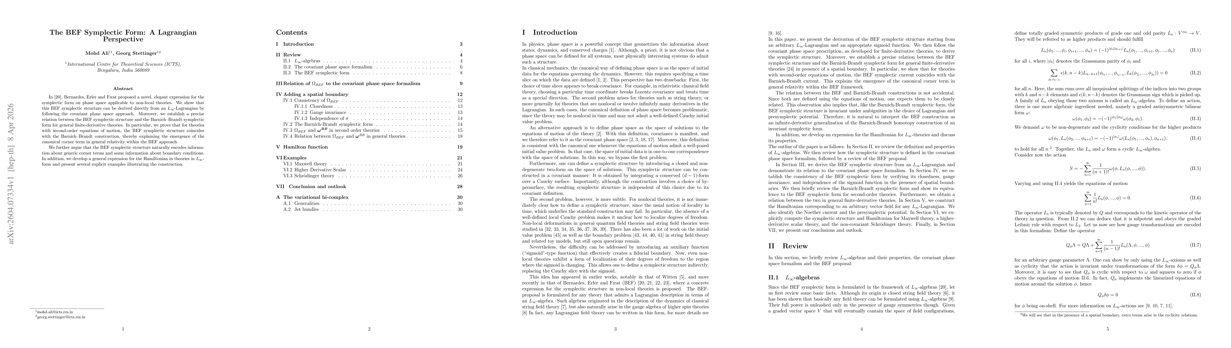 Thumbnail for The BEF Symplectic Form: A Lagrangian Perspective