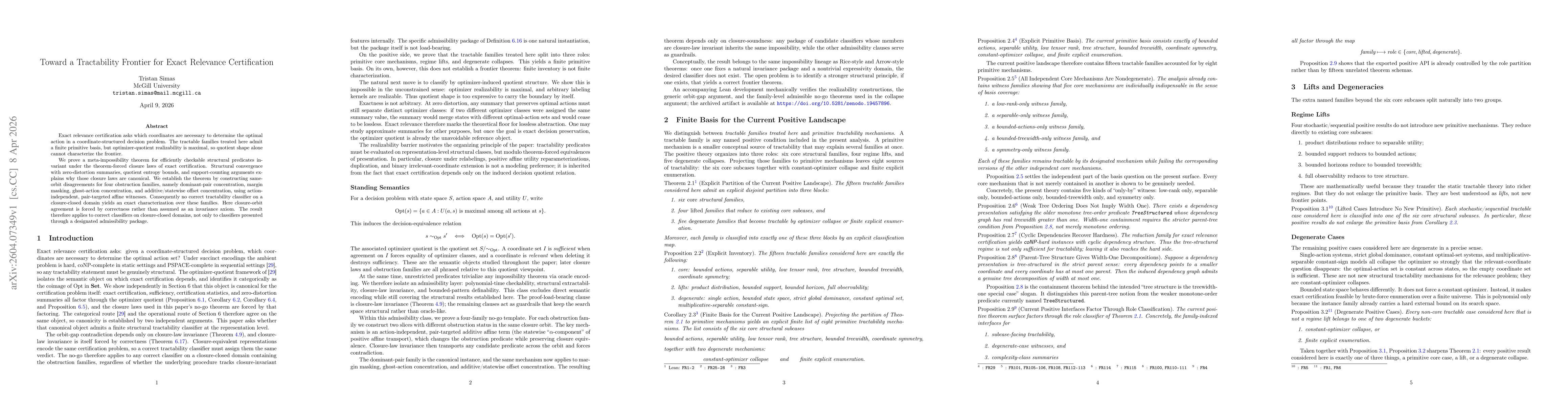 Thumbnail for Toward a Tractability Frontier for Exact Relevance Certification