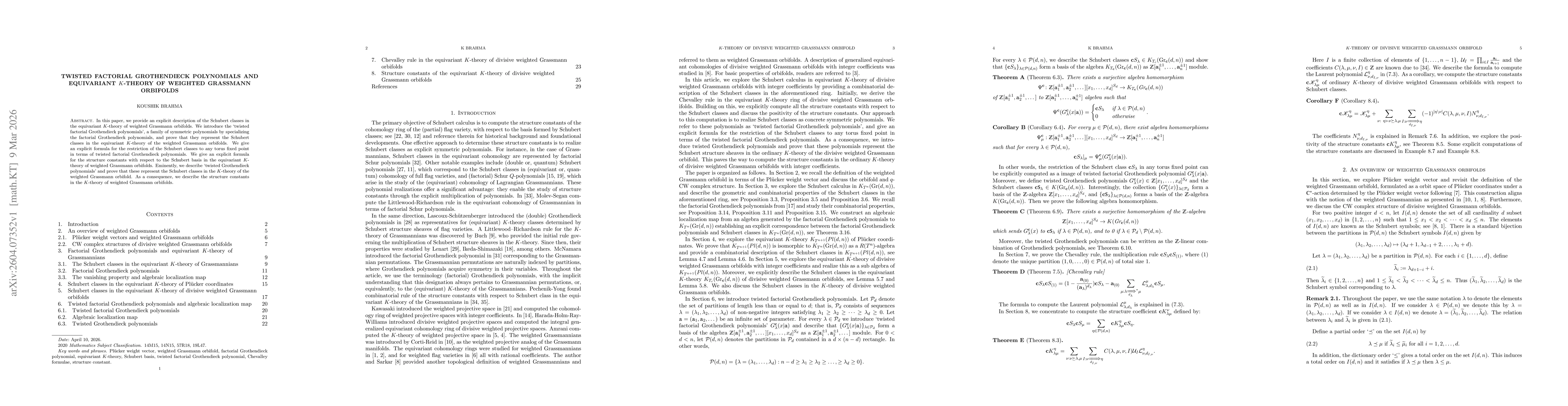 Thumbnail for Twisted factorial Grothendieck polynomials and equivariant $K$-theory of weighted Grassmann orbifolds
