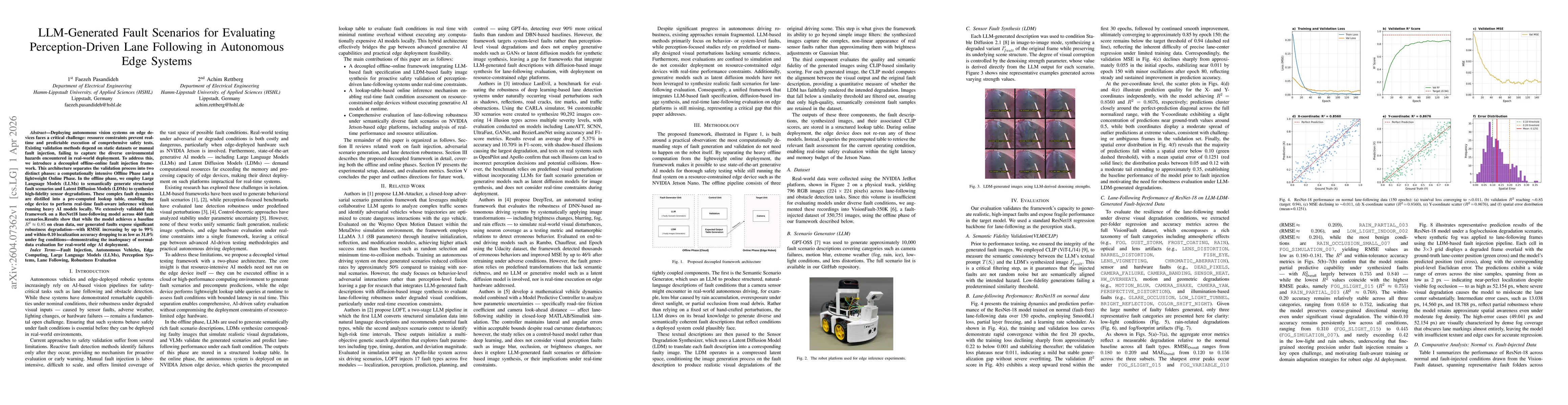 Thumbnail for LLM-Generated Fault Scenarios for Evaluating Perception-Driven Lane Following in Autonomous Edge Systems