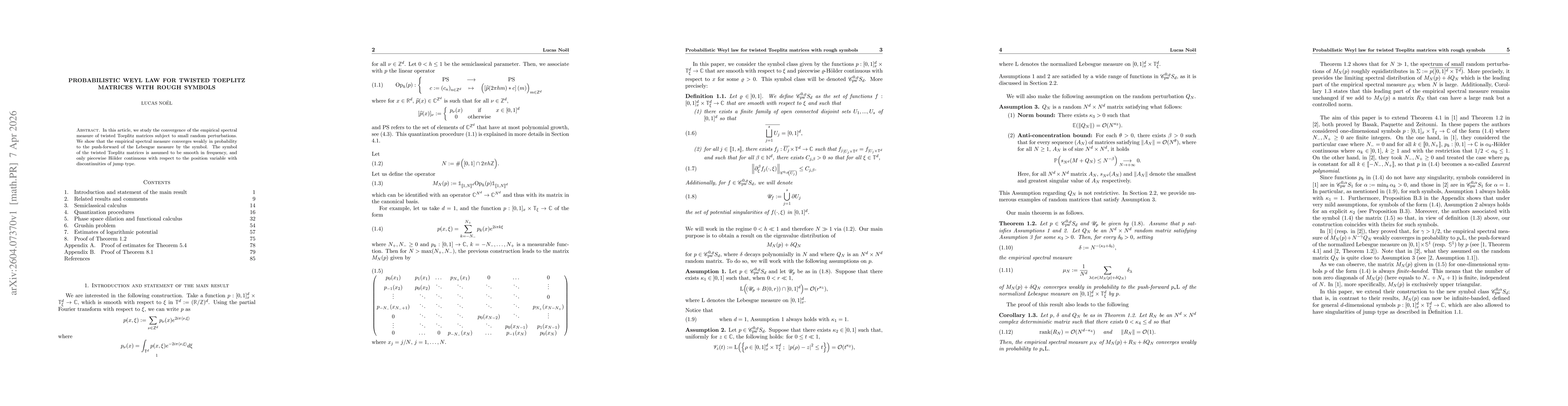 Thumbnail for Probabilistic Weyl Law for Twisted Toeplitz Matrices with Rough Symbols