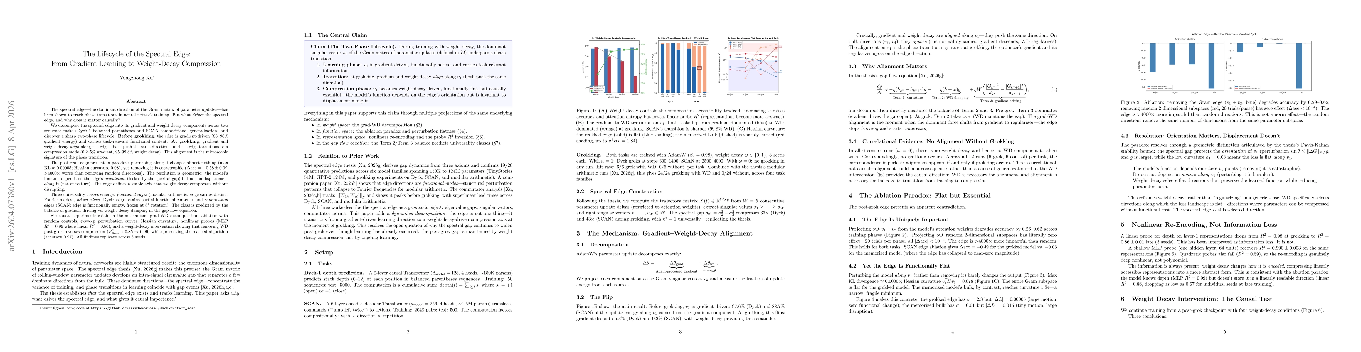 Thumbnail for The Lifecycle of the Spectral Edge: From Gradient Learning to Weight-Decay Compression