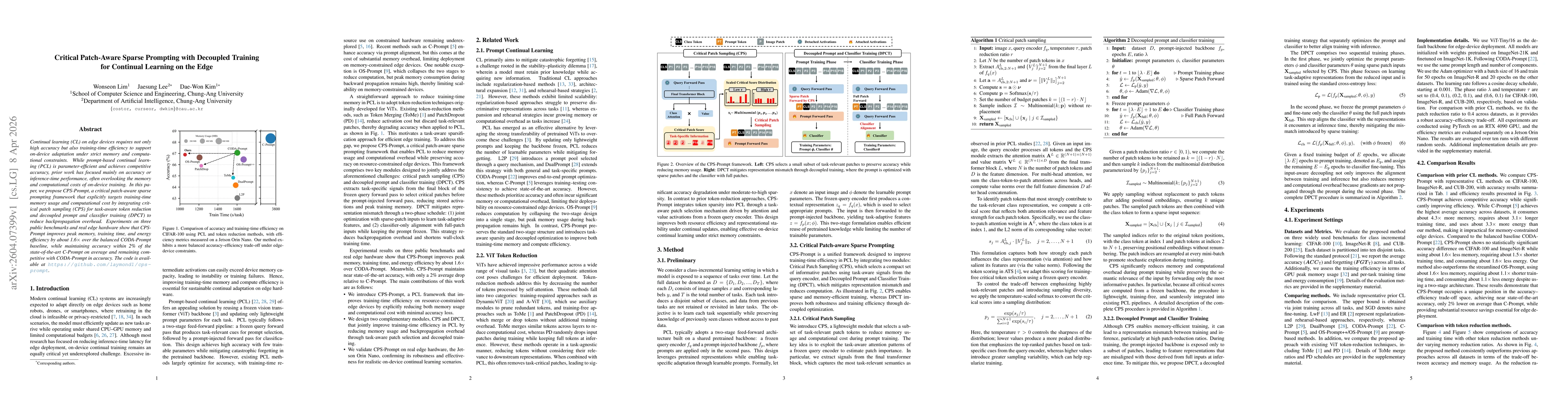 Thumbnail for Critical Patch-Aware Sparse Prompting with Decoupled Training for Continual Learning on the Edge