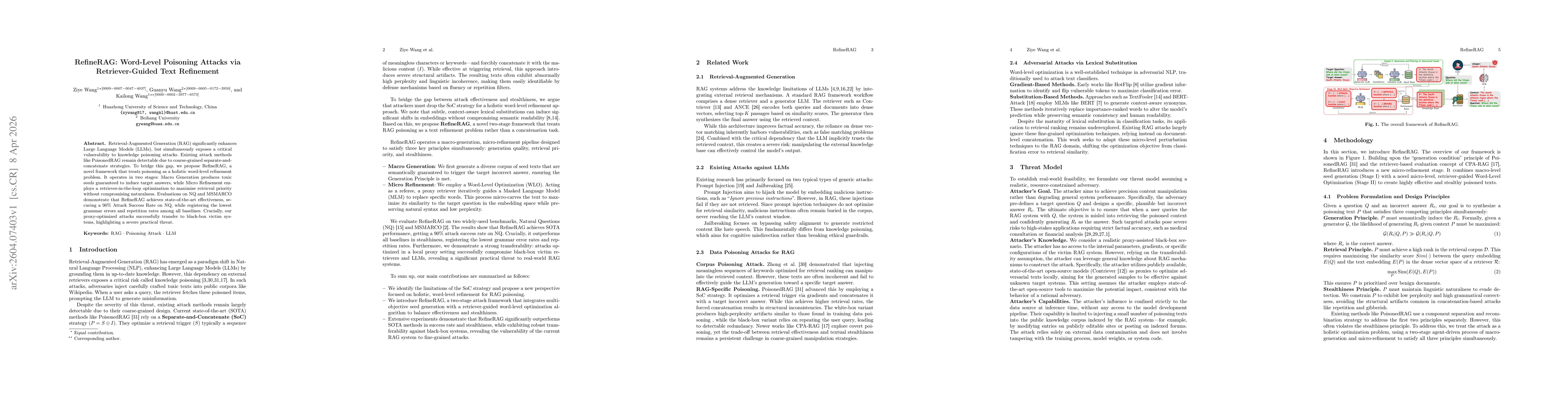 Thumbnail for RefineRAG: Word-Level Poisoning Attacks via Retriever-Guided Text Refinement