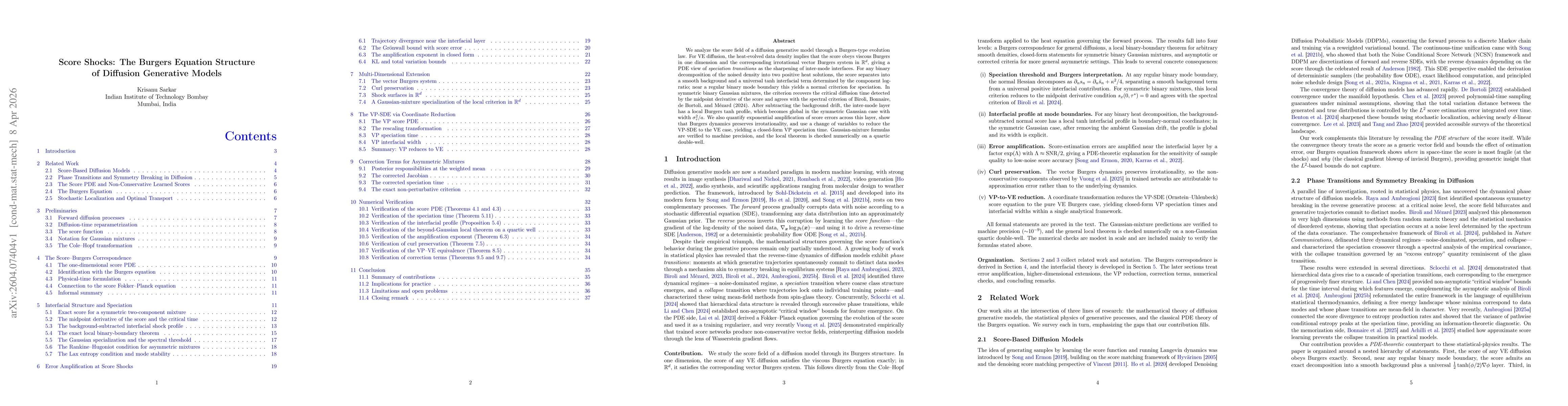 Thumbnail for Score Shocks: The Burgers Equation Structure of Diffusion Generative Models