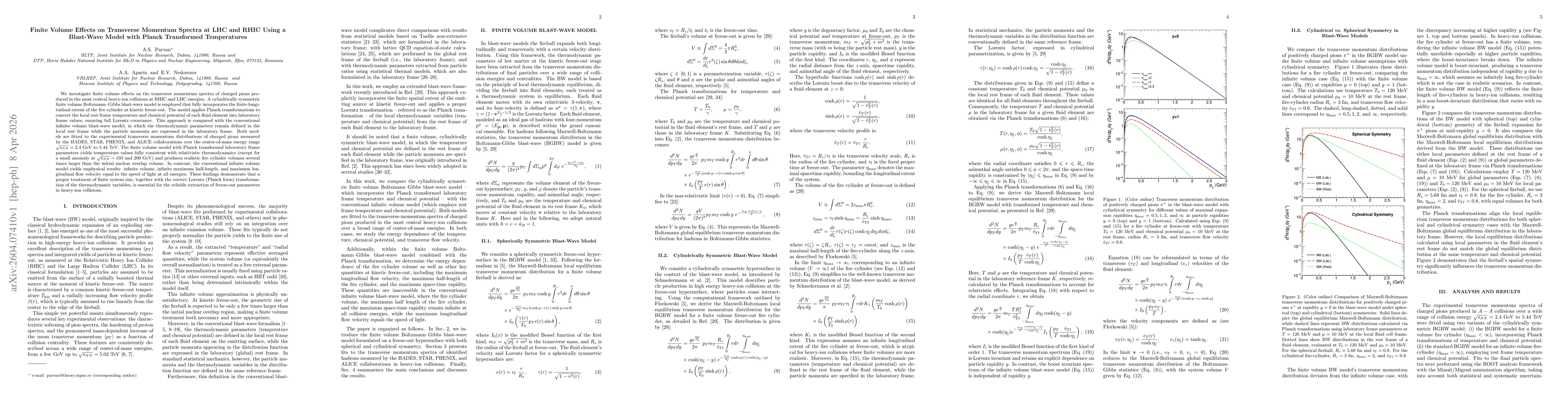 Thumbnail for Finite Volume Effects on Transverse Momentum Spectra at LHC and RHIC Using a Blast-Wave Model with Planck Transformed Temperatures
