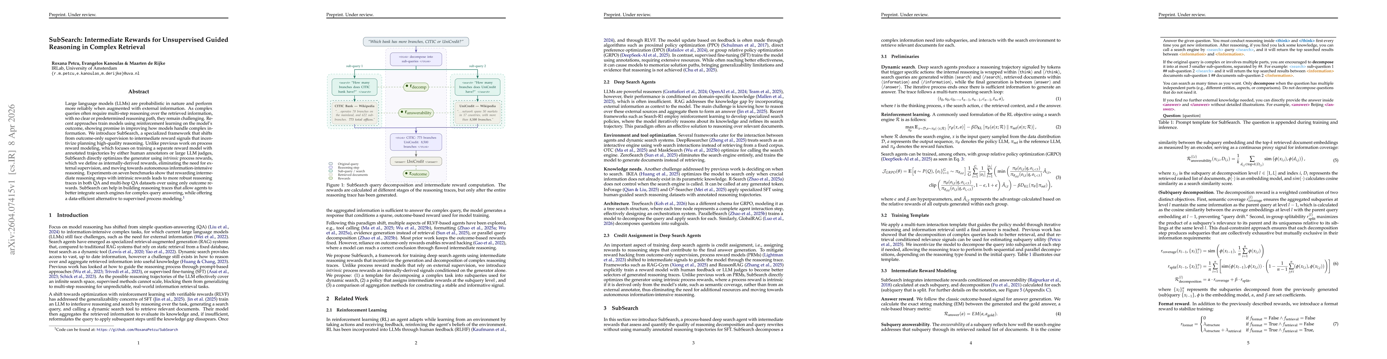 Thumbnail for SubSearch: Intermediate Rewards for Unsupervised Guided Reasoning in Complex Retrieval