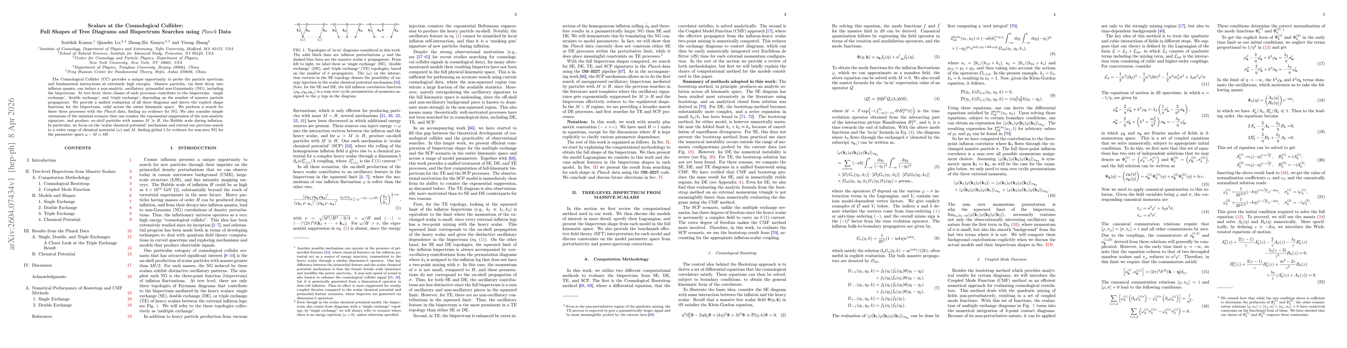 Thumbnail for Scalars at the Cosmological Collider: Full Shapes of Tree Diagrams and Bispectrum Searches using Planck Data